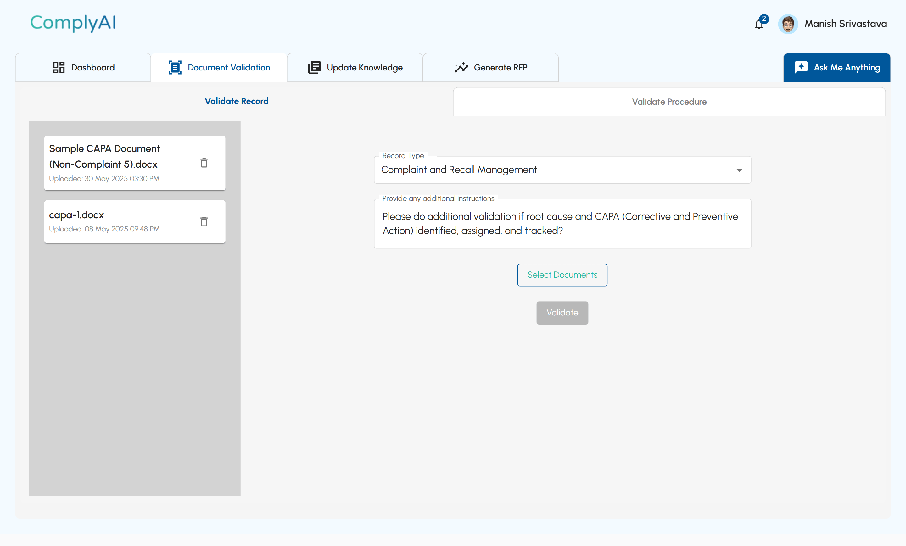 Quality records validation